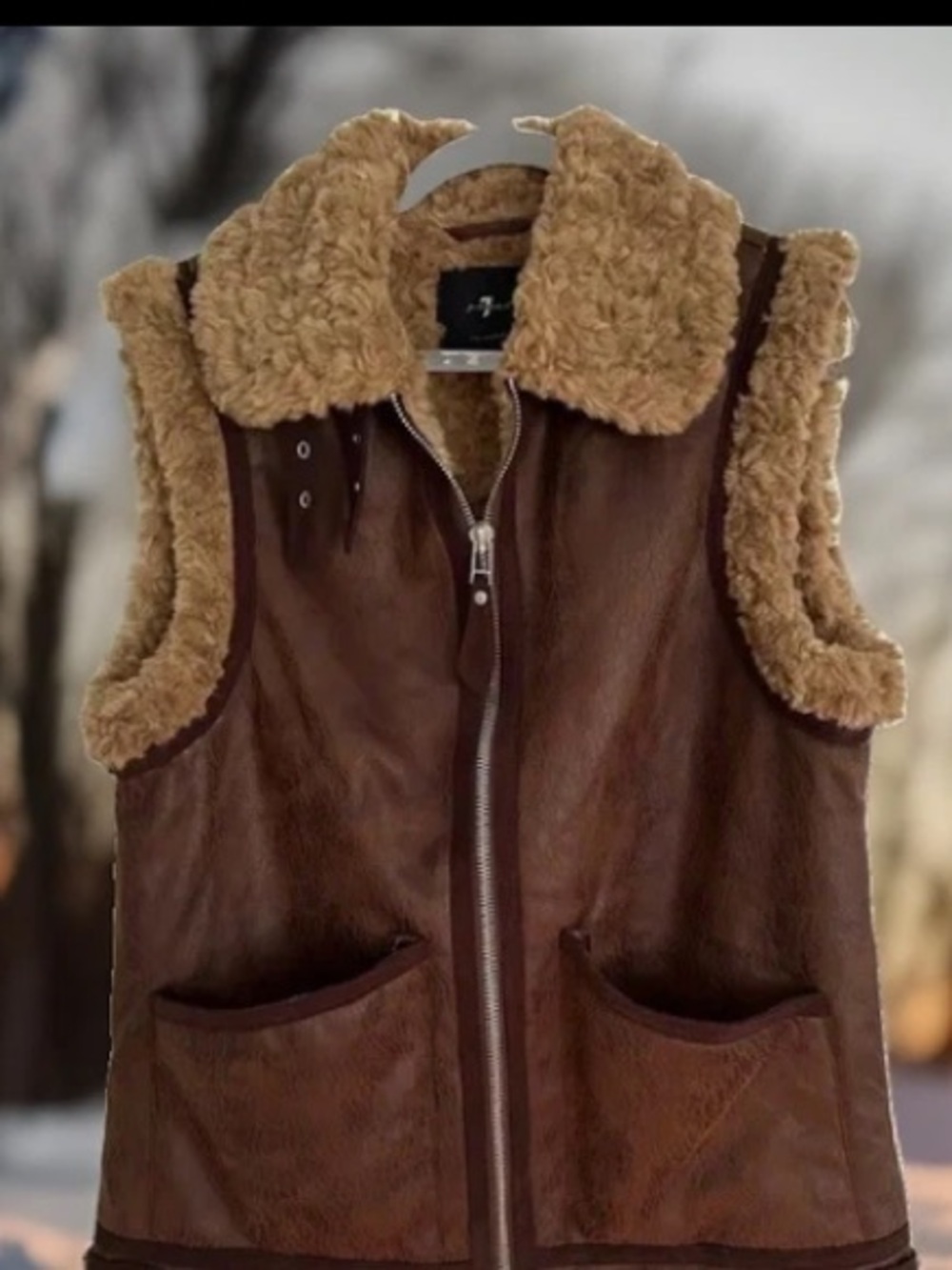 7 For All Mankind Cozy Faux-Shearling Brown Vest Jacket w/ Tags - Picture 5 of 5